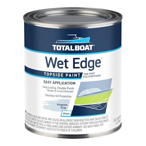 TotalBoat Wet Edge Topside Marine Paint Premium Polyurethane Coating for Boats, RVs, Exterior Trim, Fiberglass, Metal, and Wood (Kingston Gray, Quart)