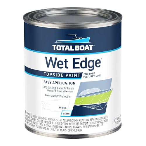 TotalBoat Wet Edge Topside Marine Paint Premium Polyurethane Coating for Boats, RVs, Exterior Trim, Fiberglass, Metal, and Wood (White, Quart)