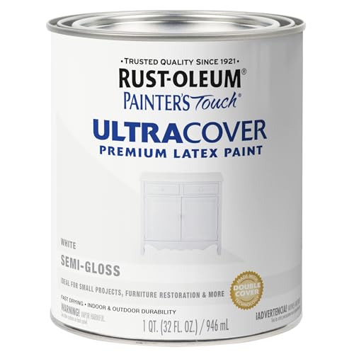 Rust-Oleum 1993502 Painter's Touch Ultra Cover Multi-Purpose Brush-On Paint, 1 Quart, Semi-Gloss White
